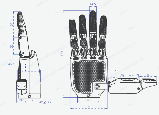 6-DOF Dexterous Hand Dimensions